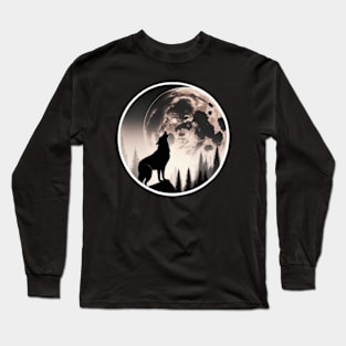 wolf looking to the moon Long Sleeve T-Shirt